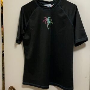 Black Swim Shirt with Palm Tree Design